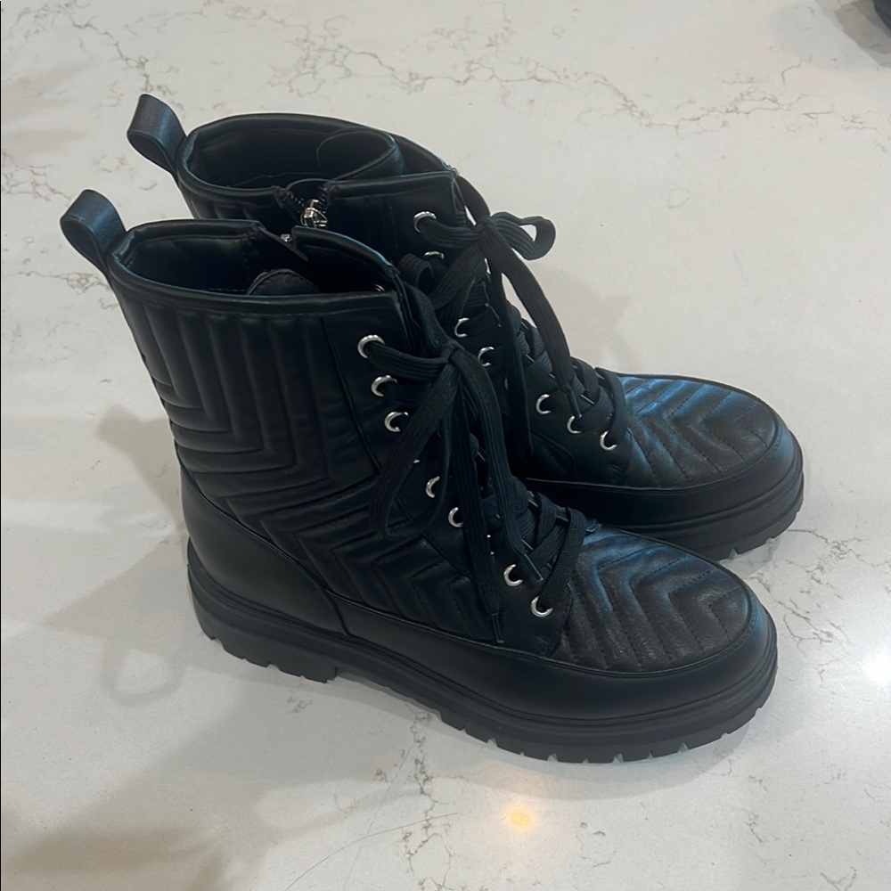 Marc Fisher Black Quilted Combat Boots - Picture 2 of 4